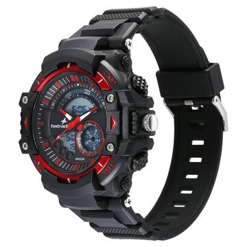 Fastrack StreetStyle Quartz Digital Black And Red Dial Black PU Strap Unisex Watch