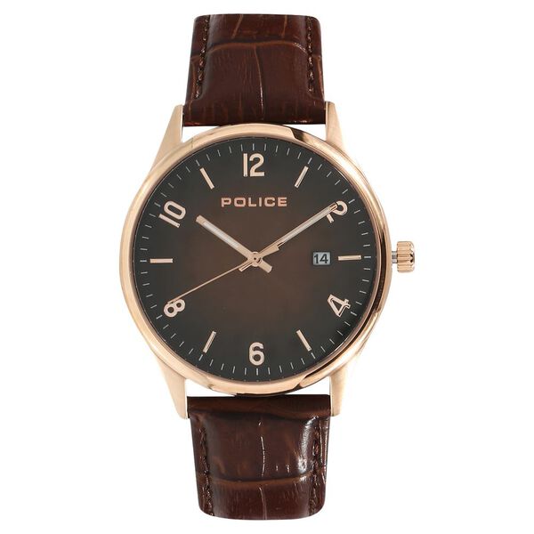 Police Quartz Analog with Date Brown Dial Leather Strap Watch for Men