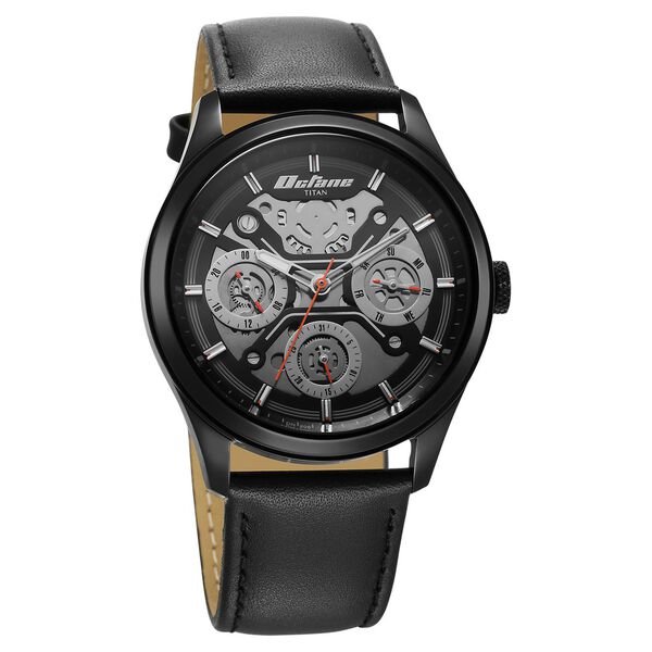 Titan Octane Multifunction Black Dial Black Leather Strap Watch For Men - image number 1