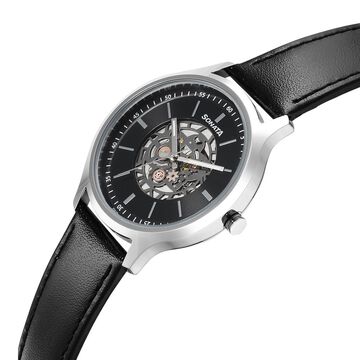 Sonata Unveil Quartz Multifunction Black Dial Leather Strap Watch for Men