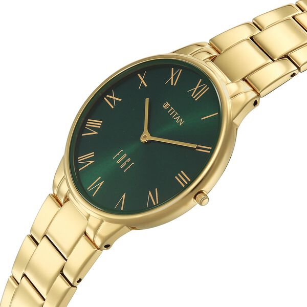 Titan Edge Gleam Quartz Analog Green Dial Golden Stainless Steel Strap Watch For Women - image number 4