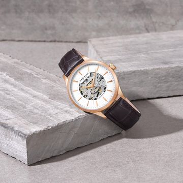 Kenneth Cole Automatic White Dial Leather Strap Watch For Men