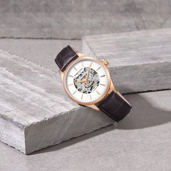 Kenneth Cole Automatic White Dial Leather Strap Watch For Men - image number 1