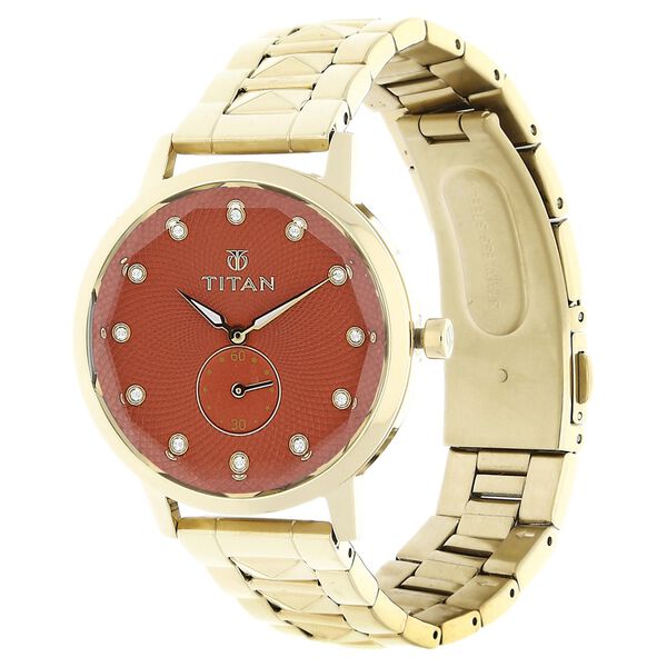 Titan Quartz Analog Orange Dial Stainless Steel Strap Watch for Women - image number 1