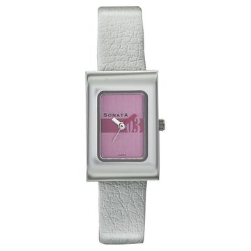 Sonata Quartz Analog Pink Dial Leather Strap Watch for Women