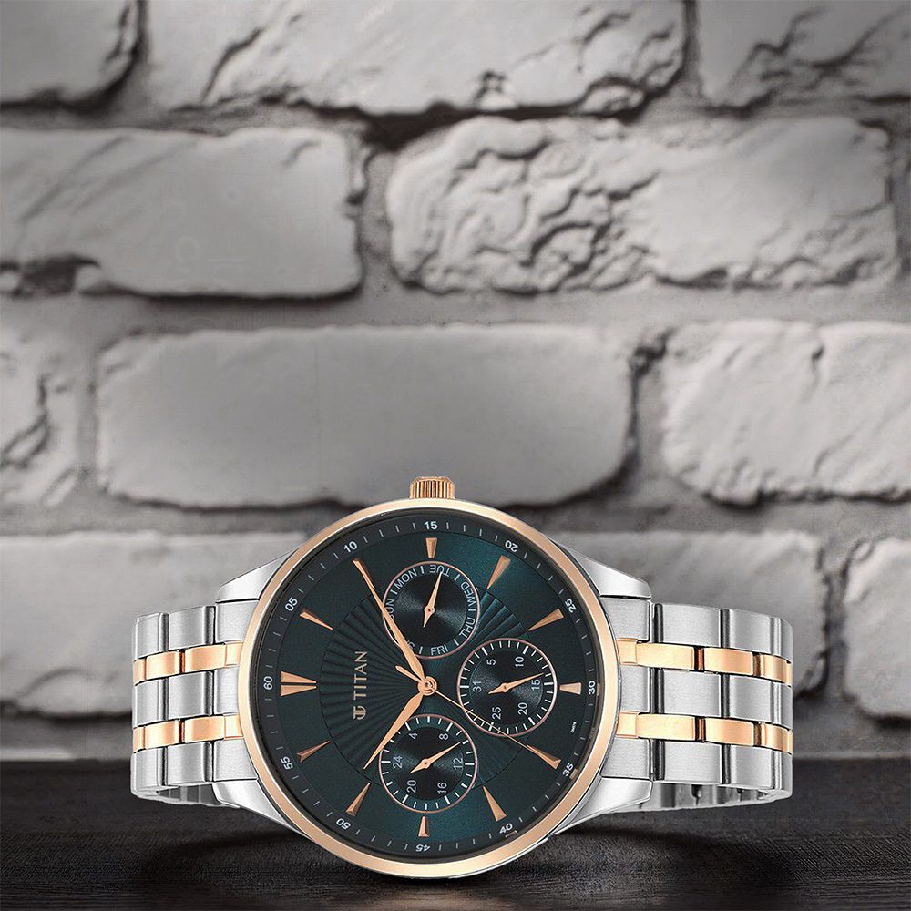 Titan Opulent Blue Dial Quartz Multifunction Stainless Steel Strap watch for Men