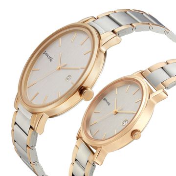 Sonata Quartz Analog with Date White Dial Metal Strap Watch for Couple