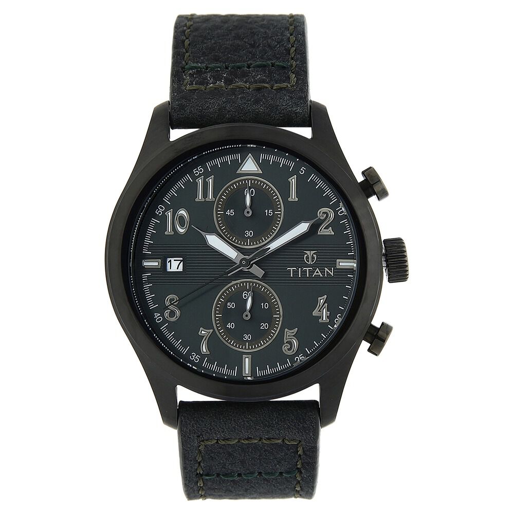 Buy Online Titan Chronograph Green Dial Leather Strap watch for Men 90052ql02j Titan