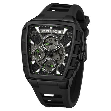 Police Multifunction Black Dial Black Color Silicone Strap Watch For Men