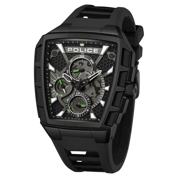 Police Multifunction Black Dial Black Color Silicone Strap Watch For Men - image number 1