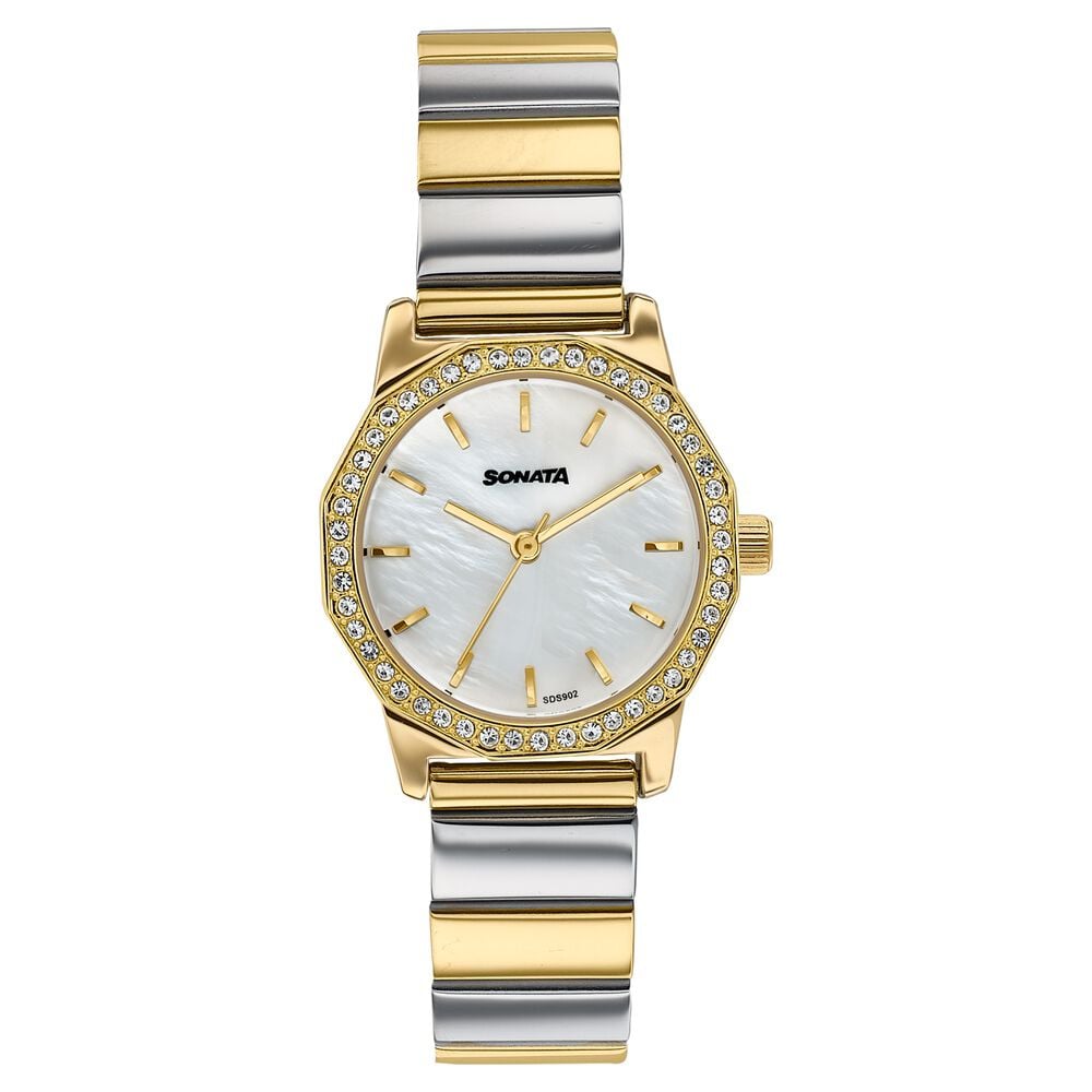 Sonata Festive Quartz Analog Mother Of Pearl Dial Two Toned Metal Strap Watch For Women-image-48