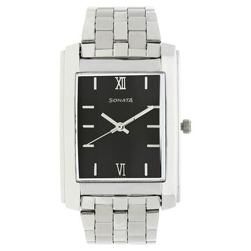 Sonata Quartz Analog Black Dial Metal Strap Watch for Men