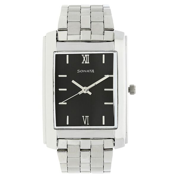 Sonata Quartz Analog Black Dial Metal Strap Watch for Men - image number 0