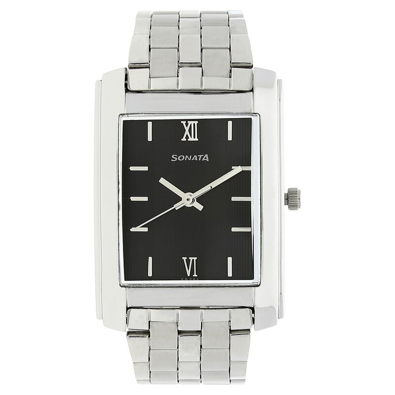 Sonata Quartz Analog Black Dial Metal Strap Watch for Men - image number 0