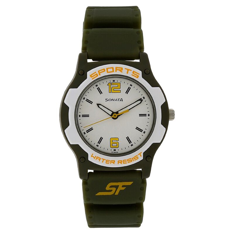 SF Quartz Analog White Dial Plastic Strap Watch for Men