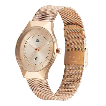 Fastrack Vyb Successor Quartz Analog Rose Gold Dial Stainless Steel Strap Watch for Girls