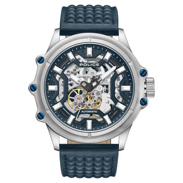 Police Automatic With Self Winding Blue Dial Blue Color Leather Strap Watch For Men