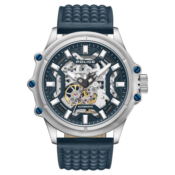 Police Automatic With Self Winding Blue Dial Blue Color Leather Strap Watch For Men - image number 0
