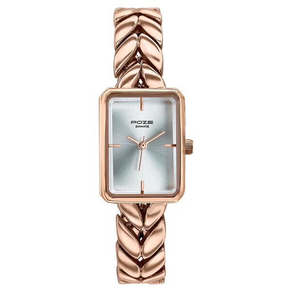 Poze By Sonata Quartz Analog Silver Dial Rose Gold Metal Strap Watch For Women - image number 1