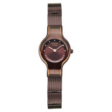 Titan Raga Glimmers Quartz Analog Rose Gold Dial Brown Metal Strap Watch For Women