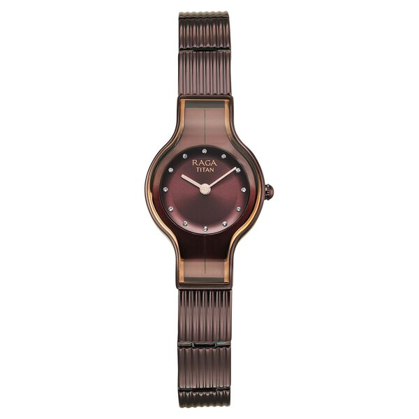Titan Raga Glimmers Quartz Analog Rose Gold Dial Brown Metal Strap Watch For Women - image number 1