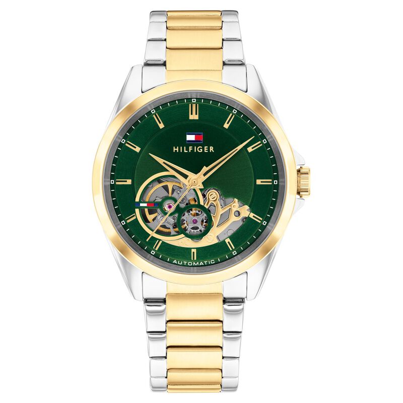 Tommy Hilfiger Automatic Automatic Green Dial Two Toned Stainless Steel Strap Watch For Men