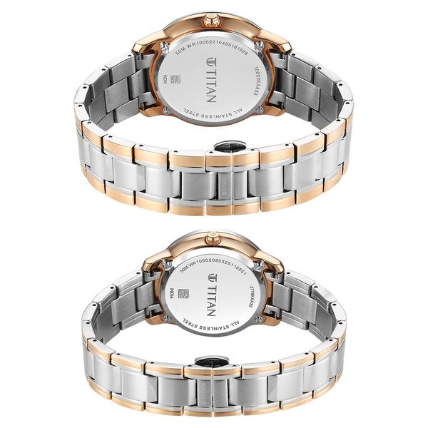 Titan Royal Bandhan Quartz Analog with Day and Date Pink Dial Two Toned Strap Watch For Couple - image number 4