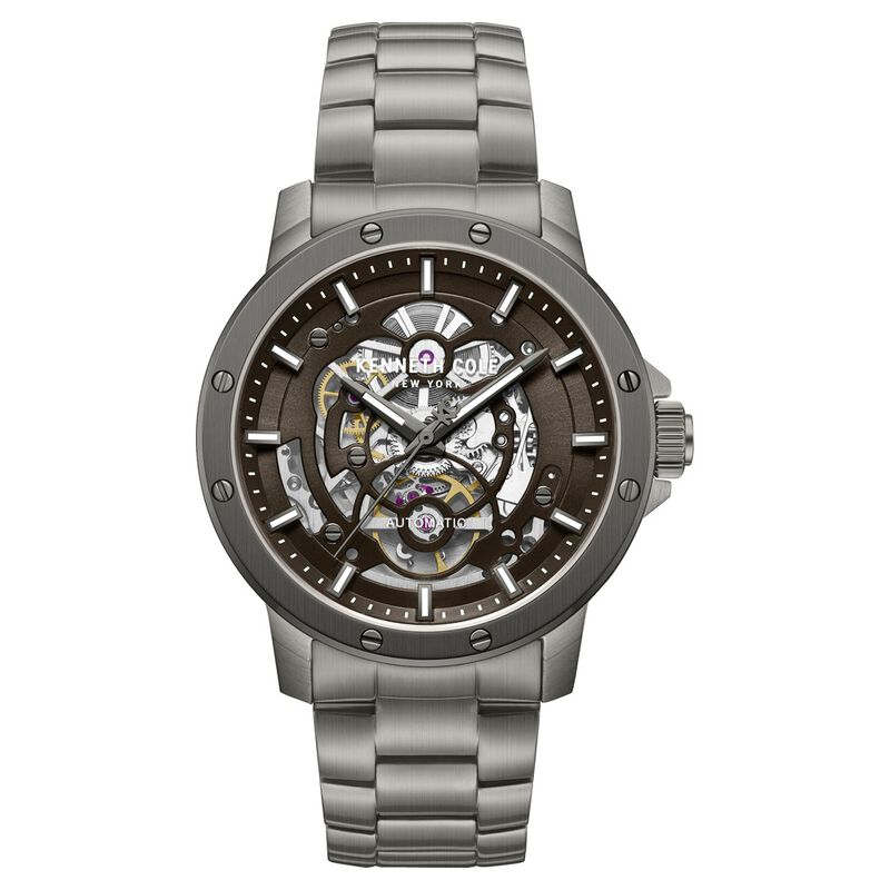 Kenneth Cole Automatic Brown Dial Grey Stainless Steel Strap Watch For Men