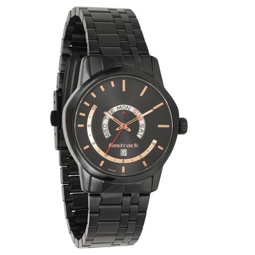 Fatrack Exuberant Black Dial Stainless Steel Strap Watch for Guys