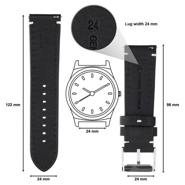 24 mm Black Genuine Leather Straps for Men - image number 1
