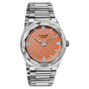 Poze Poze Quartz Analog Orange Dial Silver Metal Strap Watch For Men
