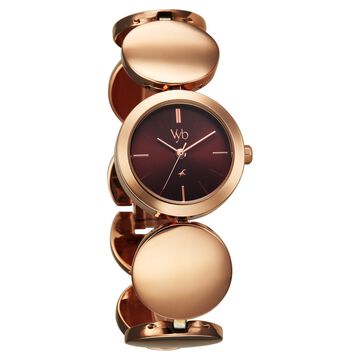 Vyb Showstopper By Fastrack Quartz Analog Maroon Dial Rose Gold Metal Strap Watch For Girls