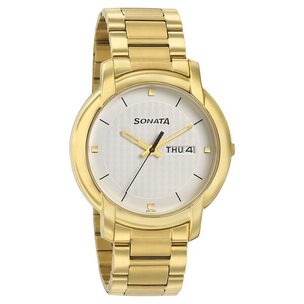 Sonata Quartz Analog with Day and Date White Dial Stainless Steel Strap Watch for Men - image number 0