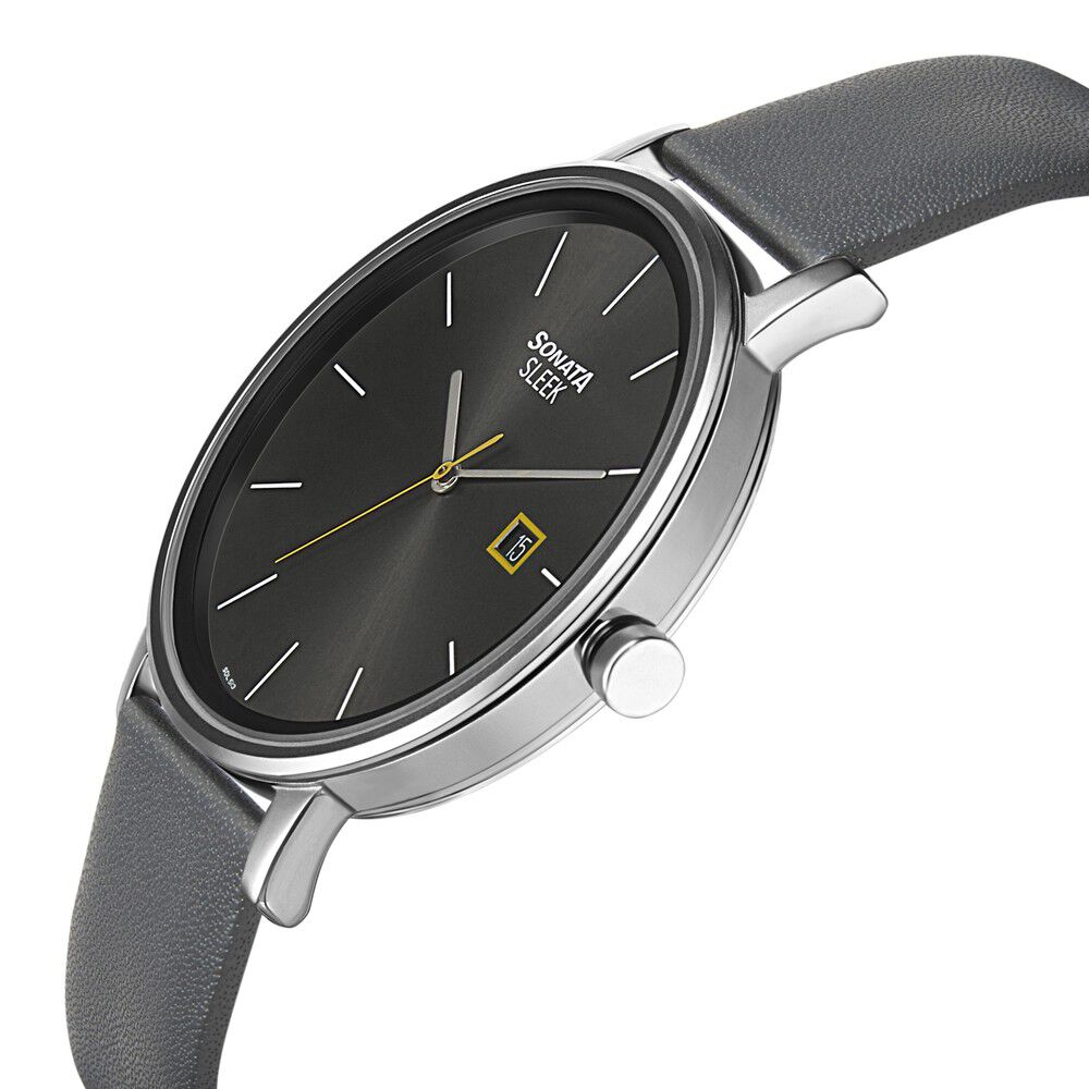 Buy Online Sonata Quartz Analog with Date Leather Strap Watch for