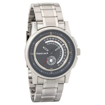 Fastrack Go Skate Quartz Analog with Day and Date Grey Dial Stainless Steel Strap Watch for Guys