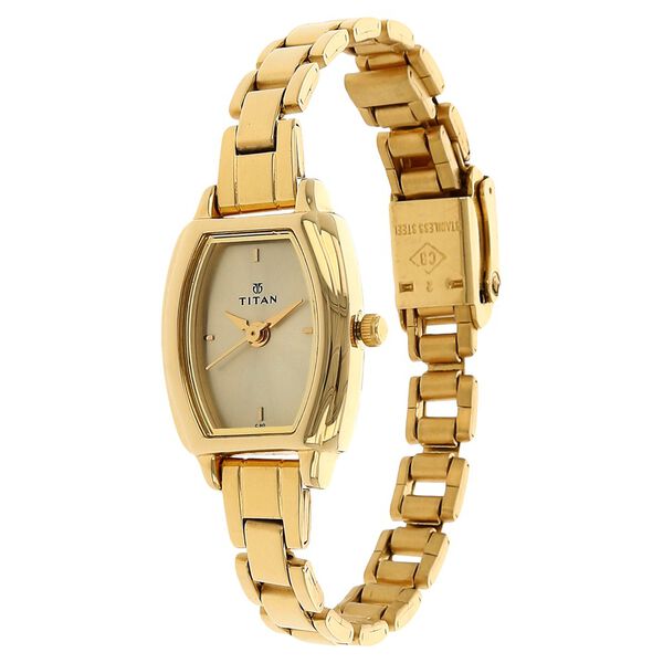 Titan Quartz Analog Champagne Dial Stainless Steel Strap Watch for Women - image number 1