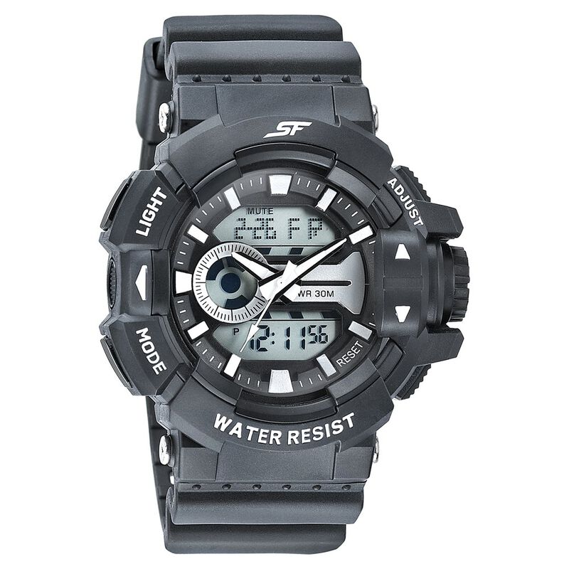 SF Quartz Analog Digital Black Dial PU Strap Watch for Men