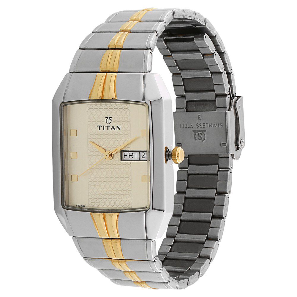Titan Quartz Analog with Day and Date White Dial Stainless Steel Strap Watch for Men