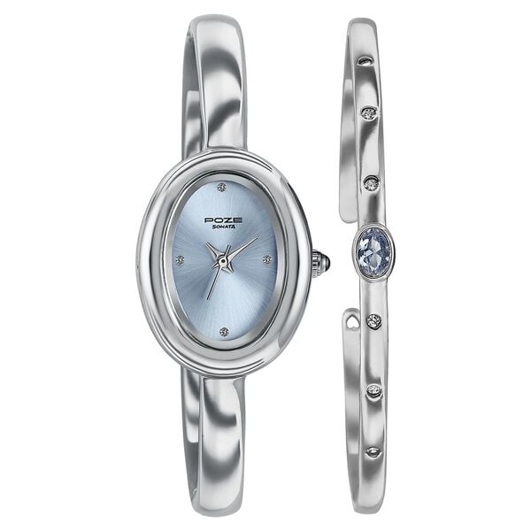 Poze Poze Quartz Analog Blue Dial Silver Metal Strap Watch For Women - image number 2