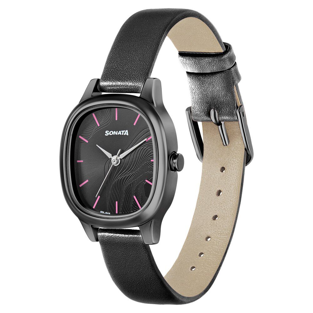 Buy Online Sonata Linnea Black Dial Women Watch With Leather Strap