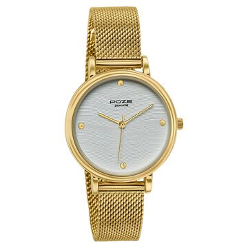 Poze By Sonata Quartz Analog White Dial Golden Metal Strap Watch For Women