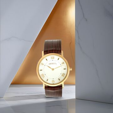 Titan Nebula Vintage 18k Gold Analog Leather Strap Watch for Men
