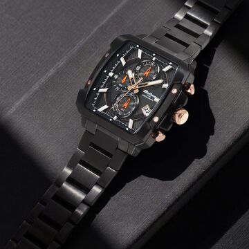 Octane Velocity Sporty Black Dial Tonneau Black And Rose Gold Steel Watch For Men