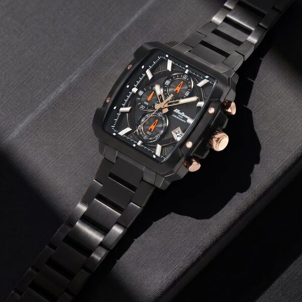 Octane Velocity Sporty Black Dial Tonneau Black And Rose Gold Steel Watch For Men - image number 1