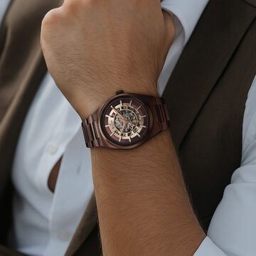 Titan Nexus Skeletal Automatic Analog with Brown Dial Brown Stainless Steel Strap Watch for Men