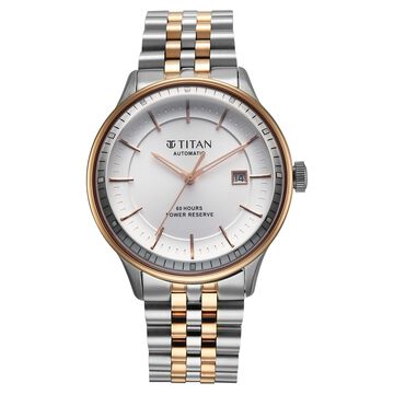 Titan Weekender 60 Hours Power Reserve Concealed Automatic Analog with White Dial Stainless Steel Strap Watch for Men