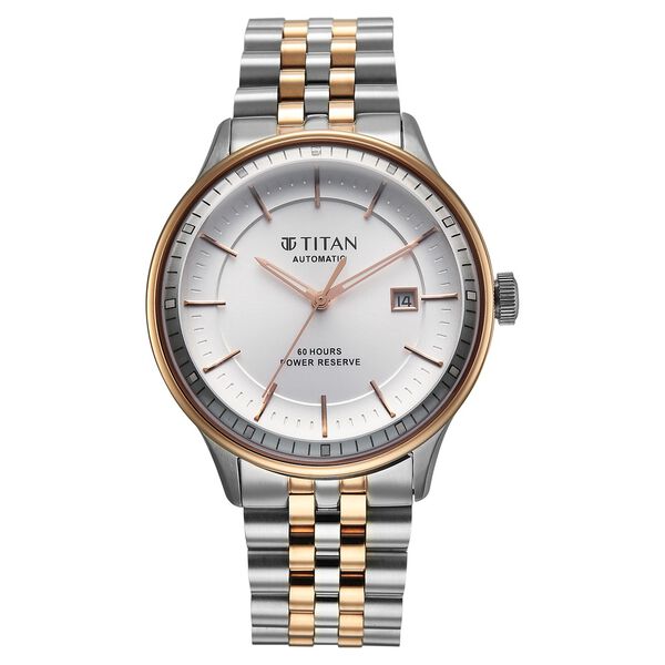 Titan Weekender 60 Hours Power Reserve Concealed Automatic Analog with White Dial Stainless Steel Strap Watch for Men - image number 1