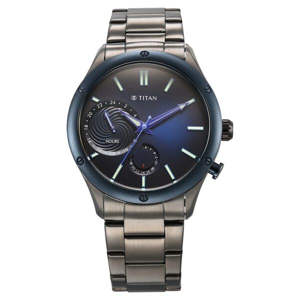 Titan Stellar Multifunction Blue Dial Grey Stainless Steel Strap Watch For Men - image number 0