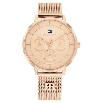 Tommy Hilfiger Quartz Multifunction Brown Dial Rose Gold Stainless Steel Strap Watch For Women