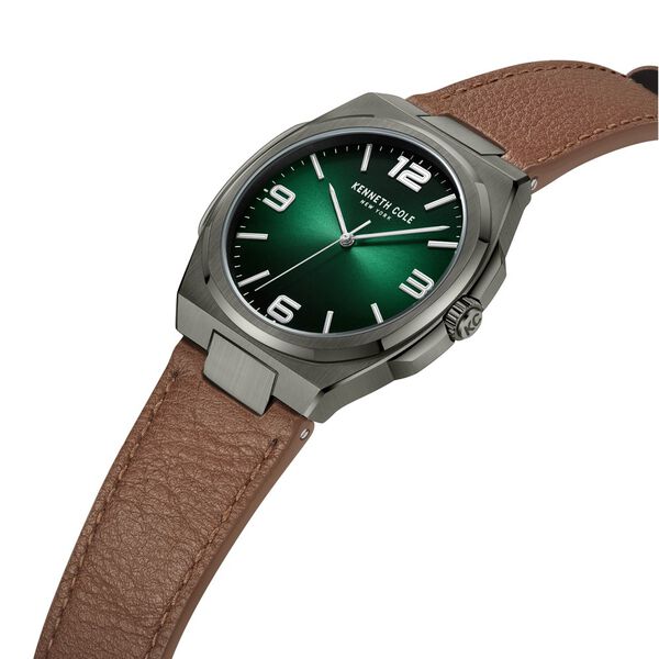 Kenneth Cole Quartz Analog Green Dial Brown Leather Strap Watch for Men - image number 3